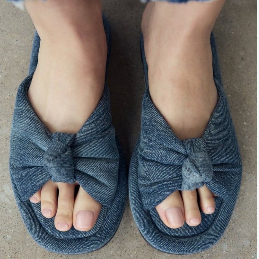 Zara Blue Denim Slippers with Bow Detail